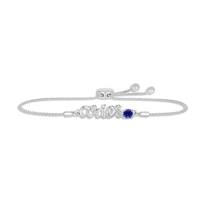 Blue Lab-Created Sapphire Zodiac Aries Bolo Bracelet 10K White Gold 9.5 ...