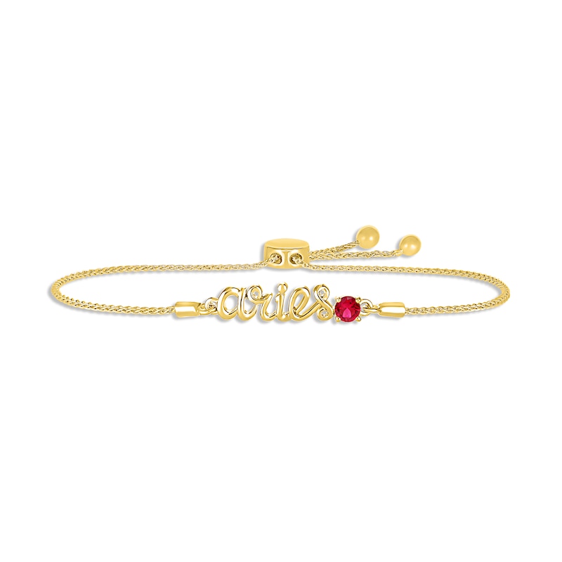 Main Image 1 of Lab-Created Ruby Zodiac Aries Bolo Bracelet 10K Yellow Gold 9.5&quot;