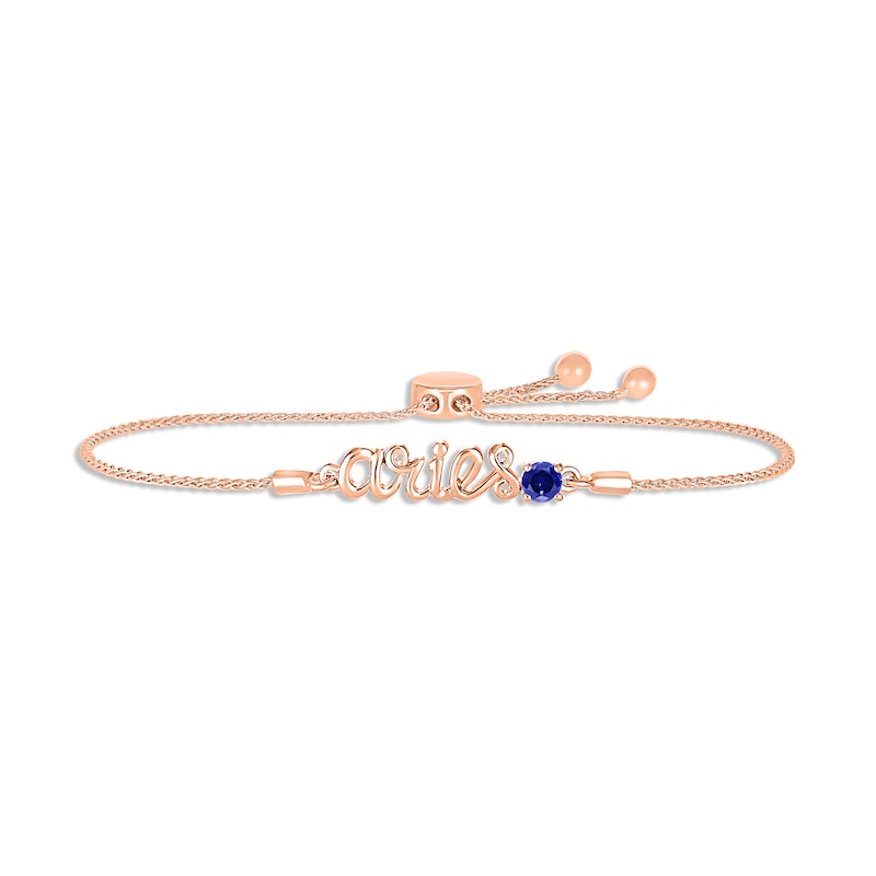 Main Image 1 of Blue Lab-Created Sapphire Zodiac Aries Bolo Bracelet 10K Rose Gold 9.5&quot;