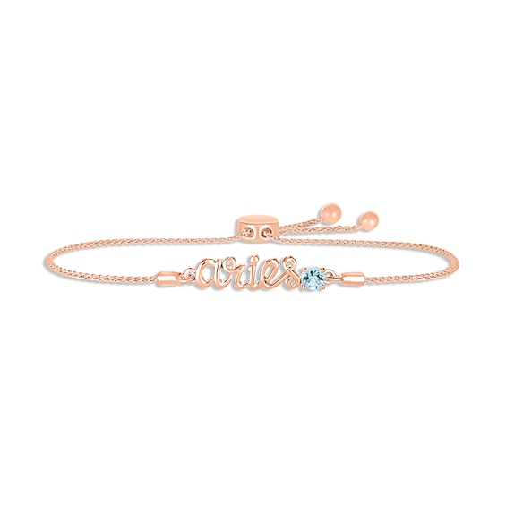 Aquamarine Zodiac Aries Bolo Bracelet 10K Rose Gold 9.5"