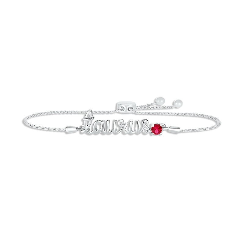 Main Image 1 of Lab-Created Ruby Zodiac Taurus Bolo Bracelet Sterling Silver 9.5&quot;