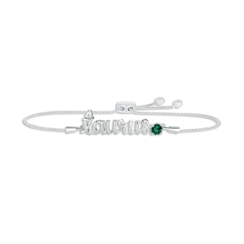 Main Image 1 of Lab-Created Emerald Zodiac Taurus Bolo Bracelet Sterling Silver 9.5&quot;