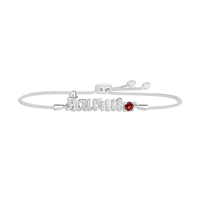 Main Image 1 of Garnet Zodiac Taurus Bolo Bracelet Sterling Silver 9.5&quot;