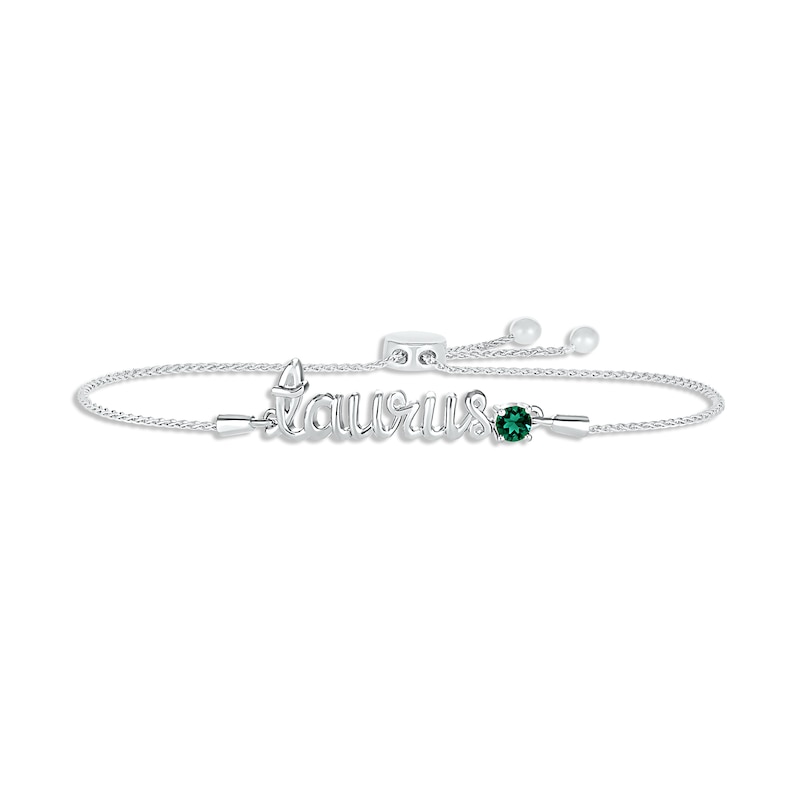 Lab-Created Emerald Zodiac Taurus Bolo Bracelet 10K White Gold 9.5"