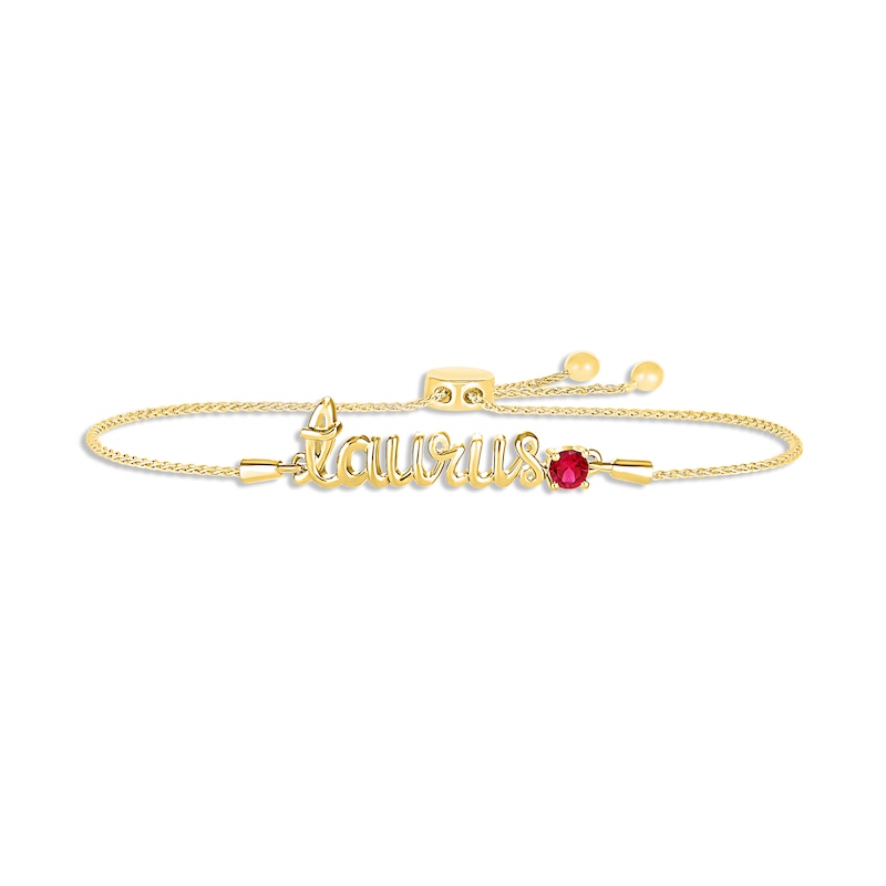 Main Image 1 of Lab-Created Ruby Zodiac Taurus Bolo Bracelet 10K Yellow Gold 9.5&quot;