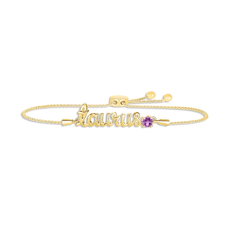 Main Image 1 of Amethyst Zodiac Taurus Bolo Bracelet 10K Yellow Gold 9.5&quot;