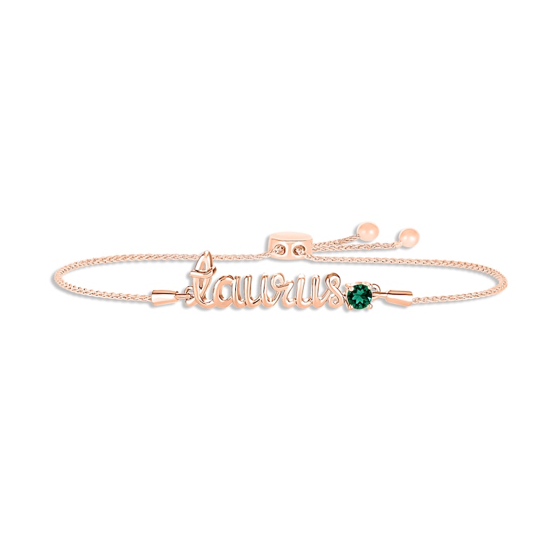 Main Image 1 of Lab-Created Emerald Zodiac Taurus Bolo Bracelet 10K Rose Gold 9.5&quot;