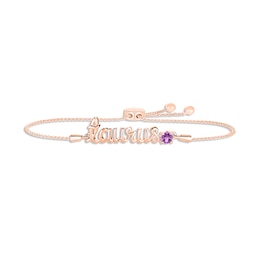 Amethyst Zodiac Taurus Bolo Bracelet 10K Rose Gold 9.5&quot;