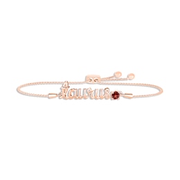 Garnet Zodiac Taurus Bolo Bracelet 10K Rose Gold 9.5&quot;