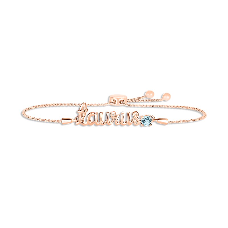 Main Image 1 of Aquamarine Zodiac Taurus Bolo Bracelet 10K Rose Gold 9.5&quot;