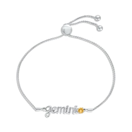 Citrine Zodiac Gemini Bolo Bracelet Sterling Silver 9.5&quot;