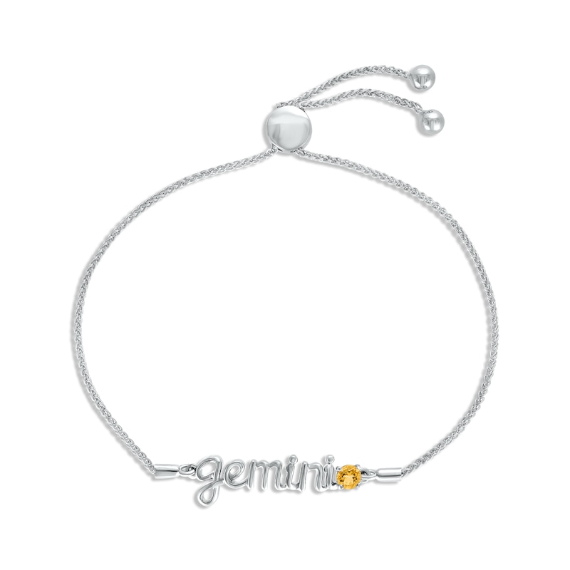 Main Image 1 of Citrine Zodiac Gemini Bolo Bracelet Sterling Silver 9.5&quot;