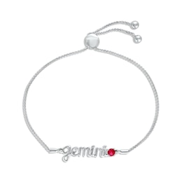 Lab-Created Ruby Zodiac Gemini Bolo Bracelet 10K White Gold 9.5&quot;