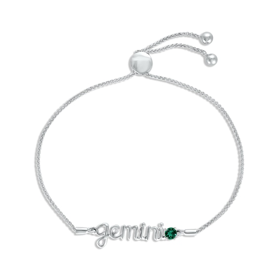 Lab-Created Emerald Zodiac Gemini Bolo Bracelet 10K White Gold 9.5"