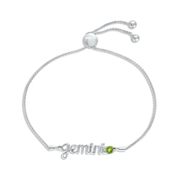 Peridot Zodiac Gemini Bolo Bracelet 10K White Gold 9.5&quot;