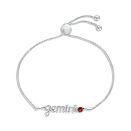 Garnet Zodiac Gemini Bolo Bracelet 10K White Gold 9.5&quot;