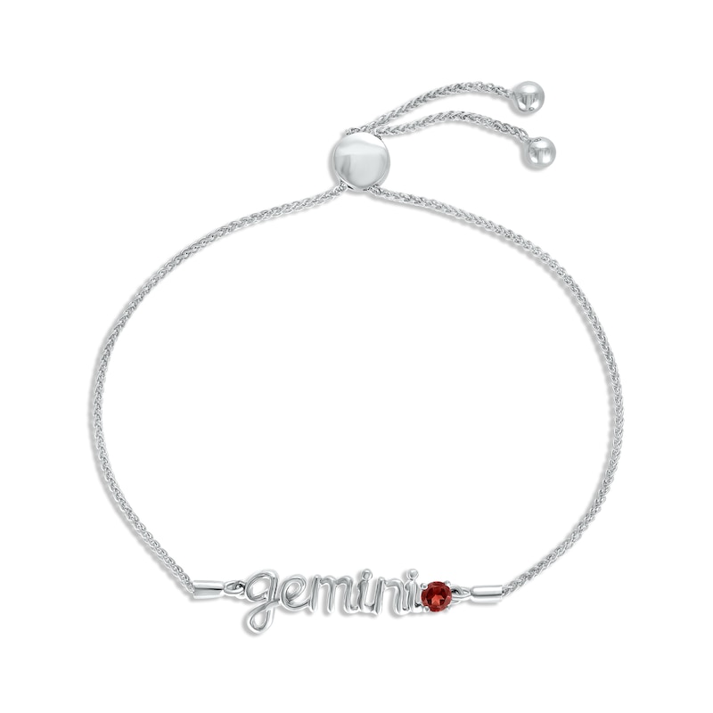 Main Image 1 of Garnet Zodiac Gemini Bolo Bracelet 10K White Gold 9.5&quot;