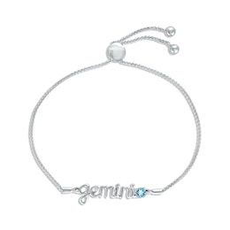 Swiss Blue Topaz Zodiac Gemini Bolo Bracelet 10K White Gold 9.5&quot;