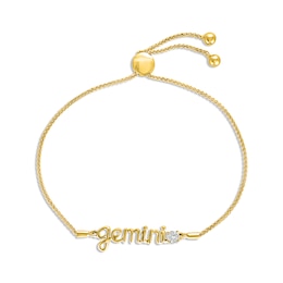 White Lab-Created Sapphire Zodiac Gemini Bolo Bracelet 10K Yellow Gold 9.5&quot;