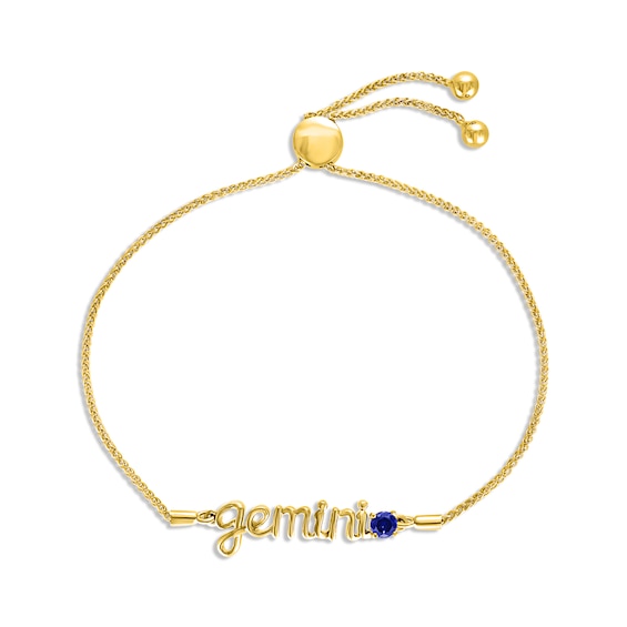 Blue Lab-Created Sapphire Zodiac Gemini Bolo Bracelet 10K Gold 9.5