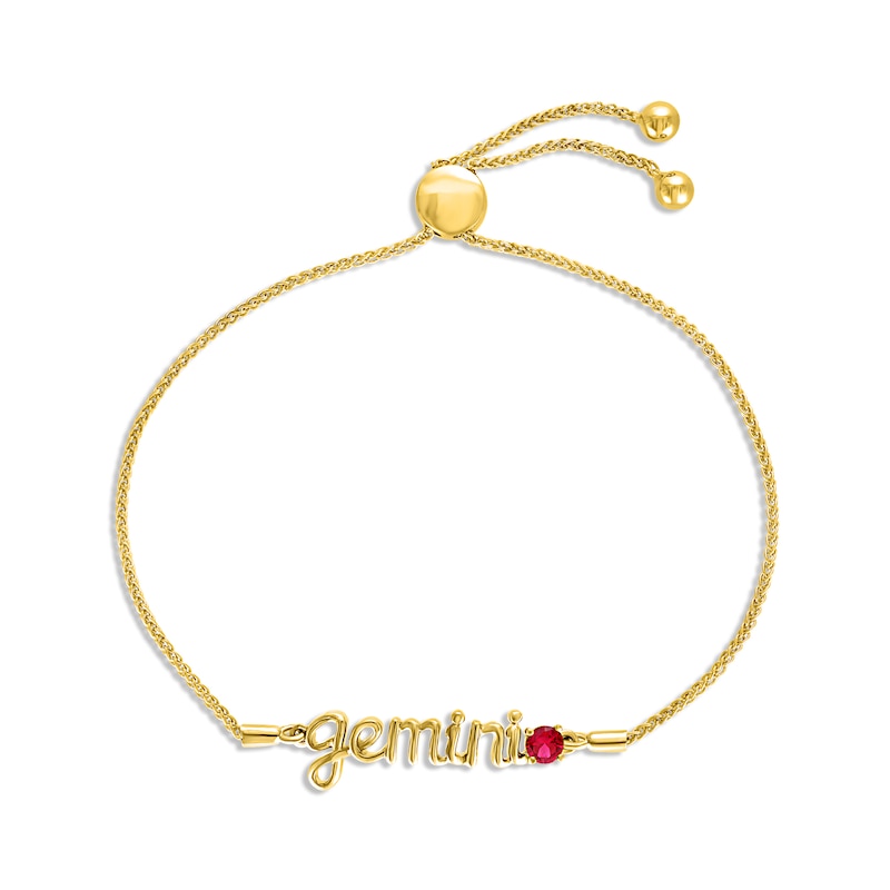 Lab-Created Ruby Zodiac Gemini Bolo Bracelet 10K Yellow Gold 9.5"