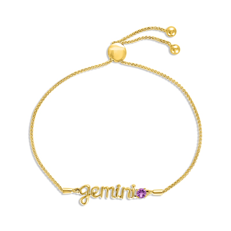 Main Image 1 of Amethyst Zodiac Gemini Bolo Bracelet 10K Yellow Gold 9.5&quot;