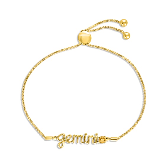 Citrine Zodiac Gemini Bolo Bracelet 10K Yellow Gold 9.5"