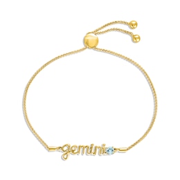 Aquamarine Zodiac Gemini Bolo Bracelet 10K Yellow Gold 9.5&quot;