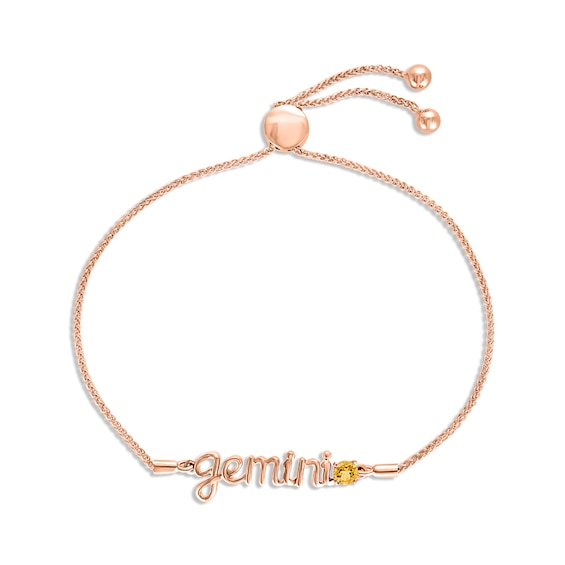 Citrine Zodiac Gemini Bolo Bracelet 10K Rose Gold 9.5"