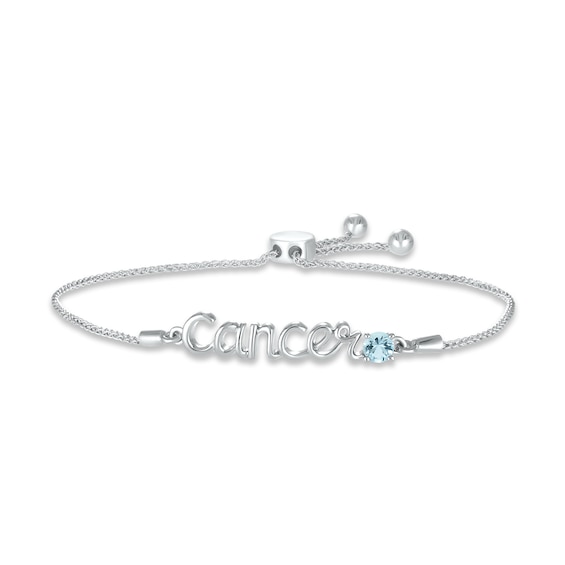 Aquamarine Zodiac Cancer Bolo Bracelet Sterling Silver 9.5"