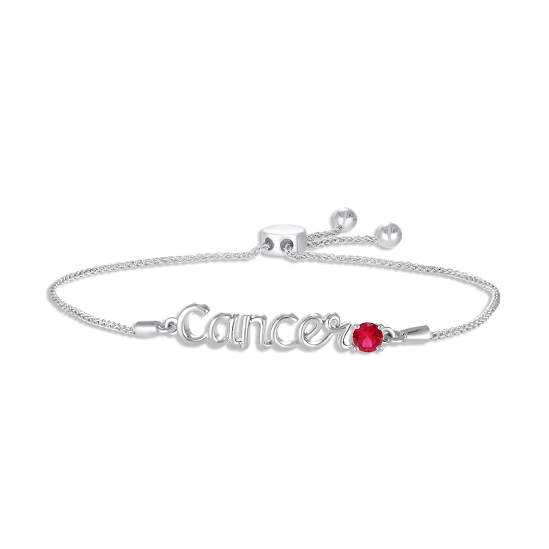 Lab-Created Ruby Zodiac Cancer Bolo Bracelet 10K White Gold 9.5"