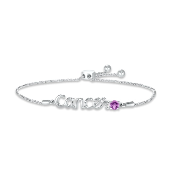 Amethyst Zodiac Cancer Bolo Bracelet 10K White Gold 9.5"