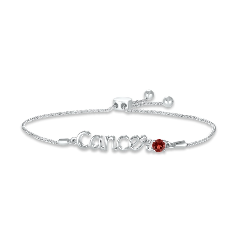 Garnet Zodiac Cancer Bolo Bracelet 10K White Gold 9.5"