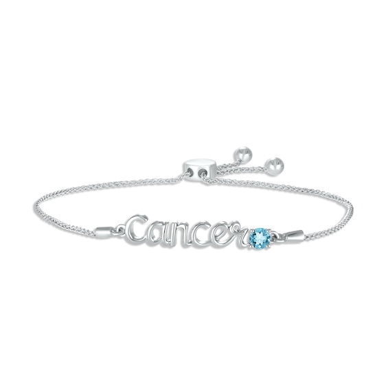 Swiss Blue Topaz Zodiac Cancer Bolo Bracelet 10K White Gold 9.5"