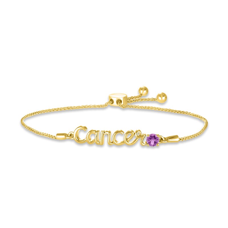 Amethyst Zodiac Cancer Bolo Bracelet 10K Yellow Gold 9.5"