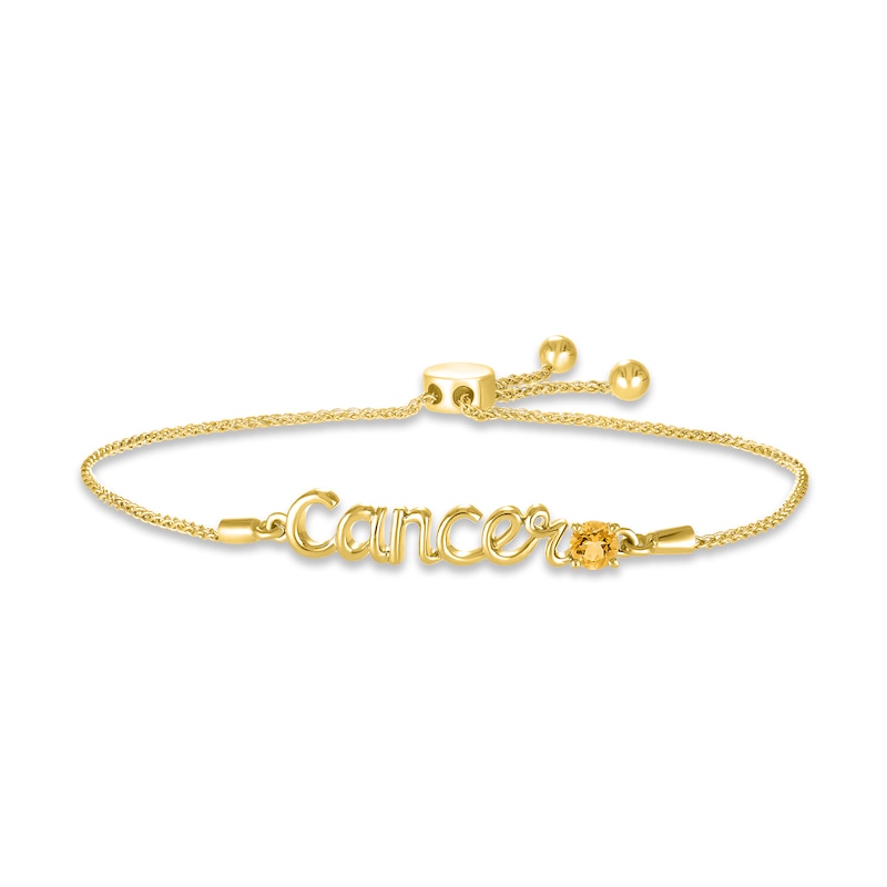 Citrine Zodiac Cancer Bolo Bracelet 10K Yellow Gold 9.5"