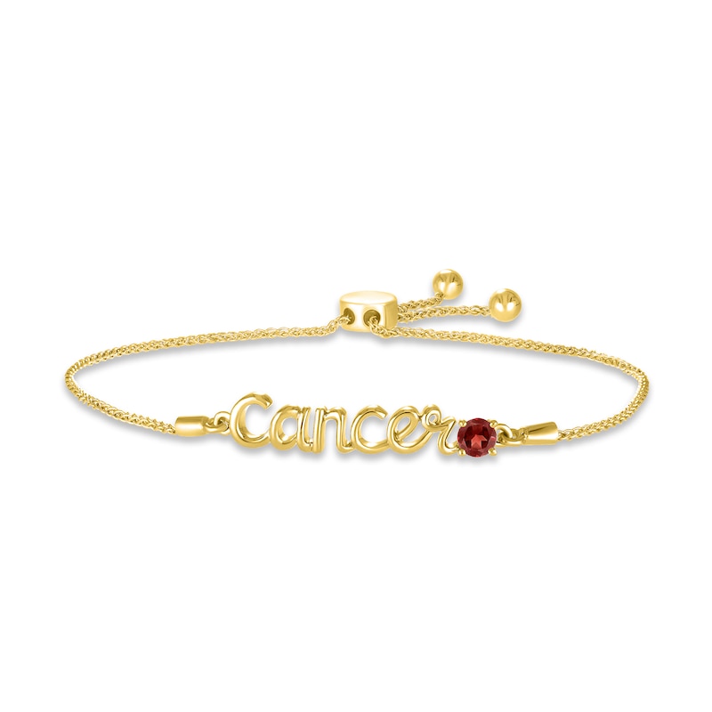 Garnet Zodiac Cancer Bolo Bracelet 10K Yellow Gold 9.5"