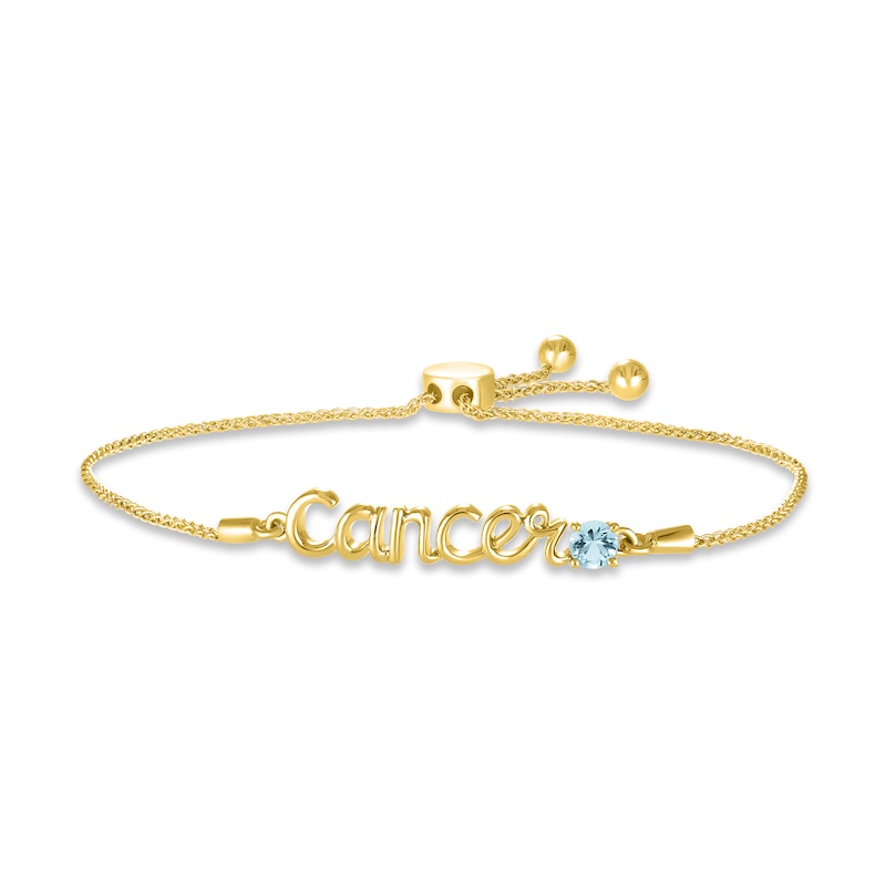 Aquamarine Zodiac Cancer Bolo Bracelet 10K Yellow Gold 9.5"