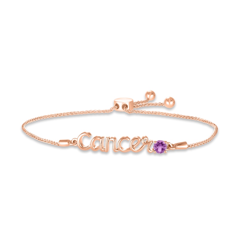 Amethyst Zodiac Cancer Bolo Bracelet 10K Rose Gold 9.5"