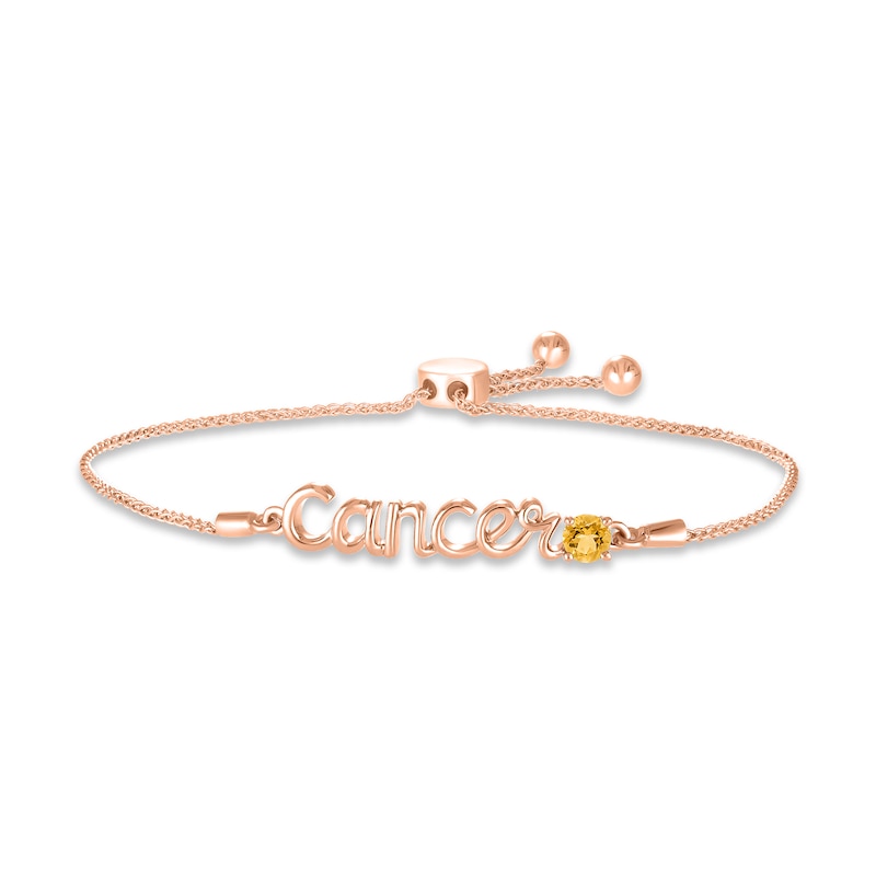 Citrine Zodiac Cancer Bolo Bracelet 10K Rose Gold 9.5"