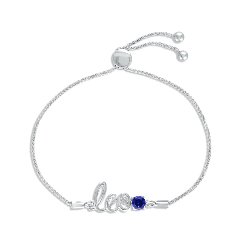 Main Image 1 of Blue Lab-Created Sapphire Zodiac Leo Bolo Bracelet 10K White Gold 9.5&quot;