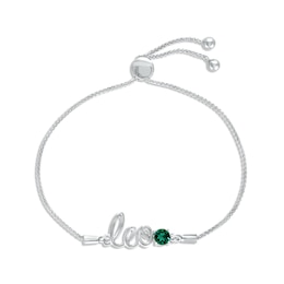 Lab-Created Emerald Zodiac Leo Bolo Bracelet 10K White Gold 9.5&quot;