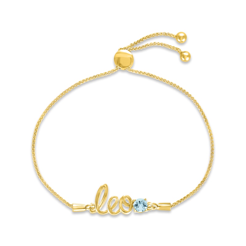 Aquamarine Zodiac Leo Bolo Bracelet 10K Yellow Gold 9.5"