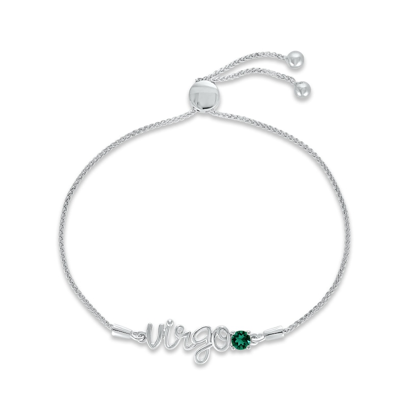 Main Image 1 of Lab-Created Emerald Zodiac Virgo Bolo Bracelet Sterling Silver 9.5&quot;