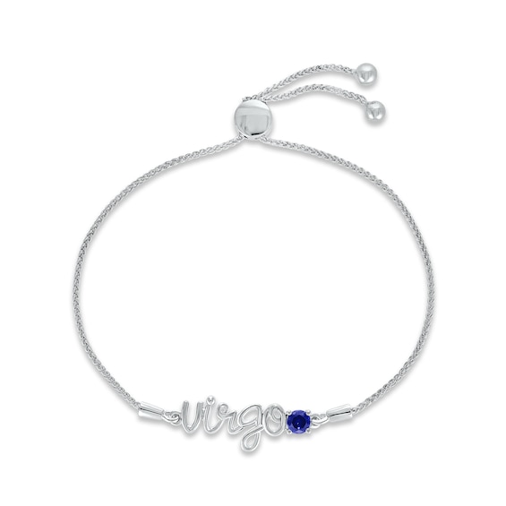 Blue Lab-Created Sapphire Zodiac Virgo Bolo Bracelet 10K White Gold 9.5"