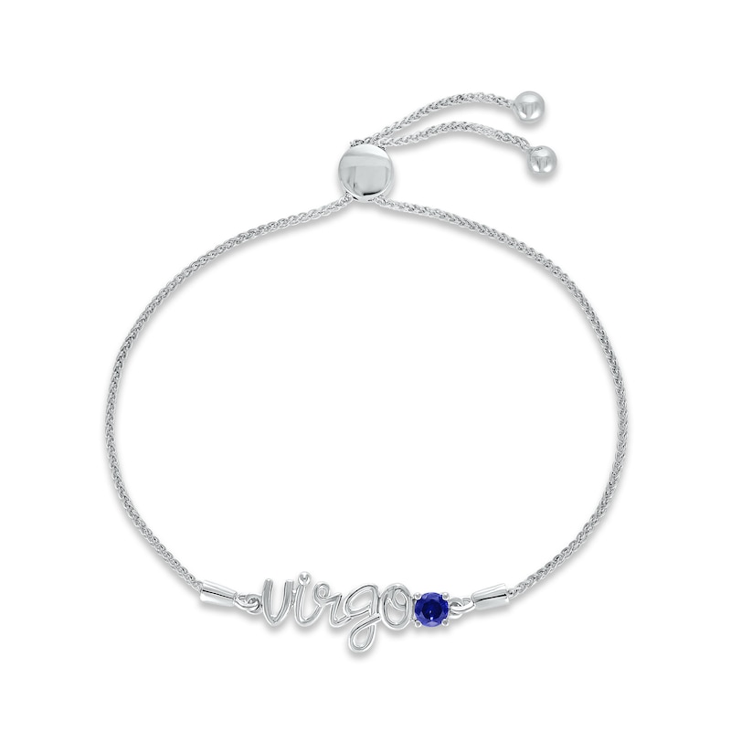 Main Image 1 of Blue Lab-Created Sapphire Zodiac Virgo Bolo Bracelet 10K White Gold 9.5&quot;