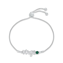 Lab-Created Emerald Zodiac Virgo Bolo Bracelet 10K White Gold 9.5&quot;