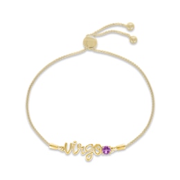 Amethyst Zodiac Virgo Bolo Bracelet 10K Yellow Gold 9.5&quot;