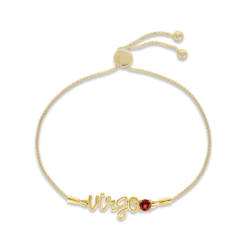 Main Image 1 of Garnet Zodiac Virgo Bolo Bracelet 10K Yellow Gold 9.5&quot;