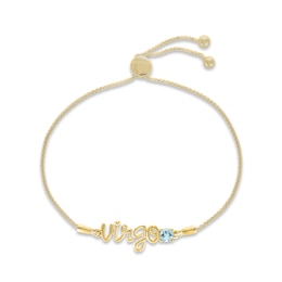 Aquamarine Zodiac Virgo Bolo Bracelet 10K Yellow Gold 9.5&quot;